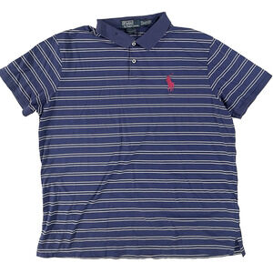 Polo Ralph Lauren Mens XL Short Sleeve Custom Fit Big Pony Striped Shirt Navy